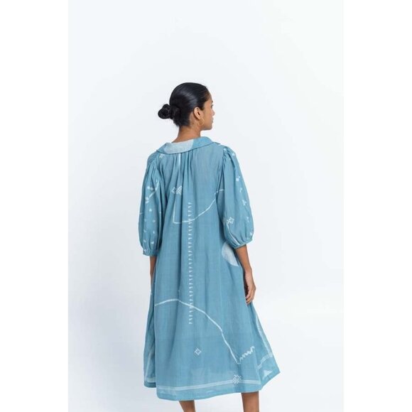 NWT World of Crow Relaxed Fit Midi-Dress Blue Sz (L) Oversize Lagenlook Coastal - Picture 9 of 11